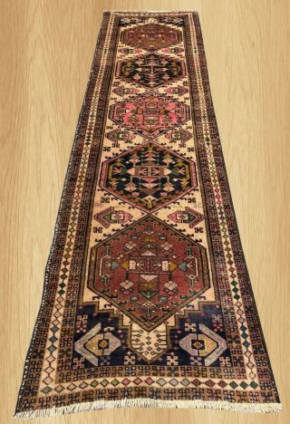 Authentic Hand Knotted Vintage Persian Heriz Wool Area Runner 8.  10 X 2.  5 Ft