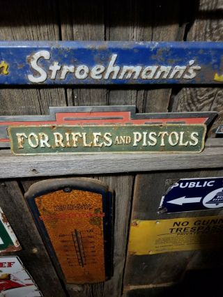 Vintage Old Embossed Hunting Gun Metal Sign Gas Station General Store Fishing