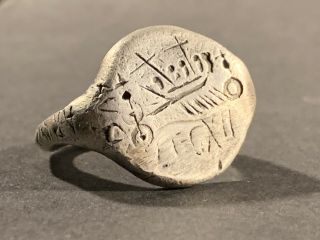 VERY RARE ANCIENT ROMAN SILVER LEGIONARY RING ' LEG XII ' VOT ' JULIUS CAESAR RULE 3