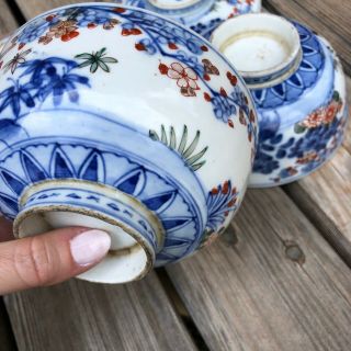 2 Antique Porcelain Imari Bowls Dish Marks Symbols Pair Covered Lidded Set VTG 11