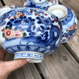 2 Antique Porcelain Imari Bowls Dish Marks Symbols Pair Covered Lidded Set Vtg