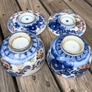 2 Antique Porcelain Imari Bowls Dish Marks Symbols Pair Covered Lidded Set VTG 2