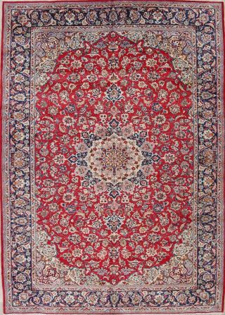 Vintage Red Traditional Floral Hand - Knotted Persian Area Rug Oriental Wool 10x13