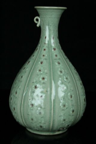 May178 Korean Goryeo Celadon White&black Inlay Red Glaze Bottle Jar Pot
