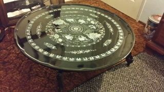 Vintage Oriental Chinese Lacquer Coffee Table Mother Of Pearl Inlay Abalone Mop