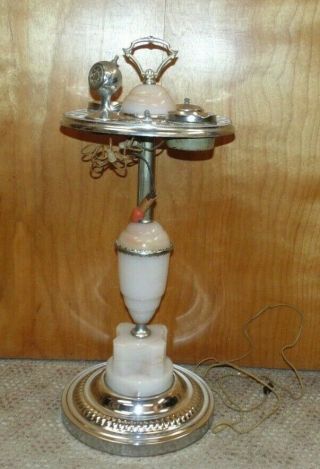 Vintage Art Deco Marble & Chrome Light Up Smoking Stand
