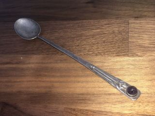 Rare Arts & Crafts Solid Silver Spoon With Mounted Amethyst - Sheffield 1932