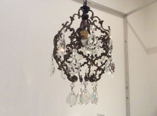 Wonderful Vintage French Bronze & Crystal Baroque Cage Chandelier,  C1930.