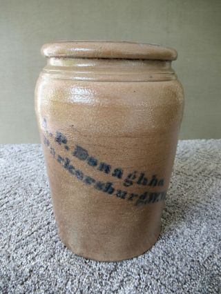 Antique Crock Stoneware A P Donaghho One Gallon Cobalt Decorated Tan Salt Glaze