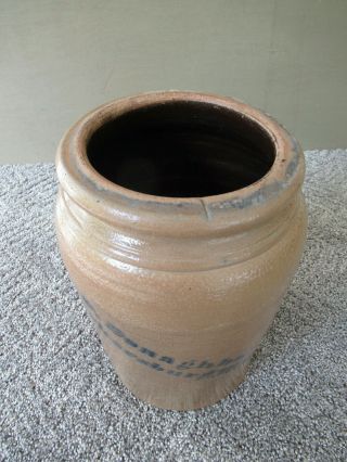 Antique Crock Stoneware A P DONAGHHO One Gallon Cobalt Decorated Tan Salt Glaze 3