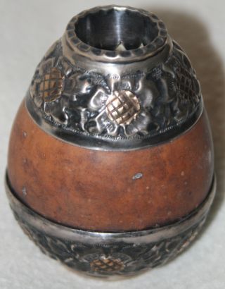 Argentina Antique Sterling Silver Floral Design Yerba Mate Gourd Cup