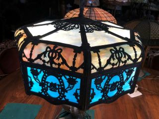 Antique Art Nouveau Miller Slag Glass Table Lamp 3