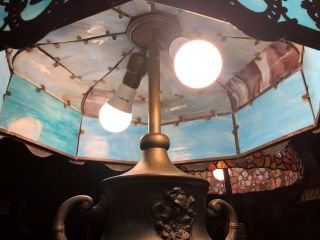 Antique Art Nouveau Miller Slag Glass Table Lamp 7
