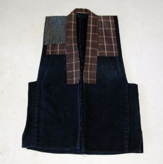 Japanese Antiques - Indigo Boro Sashiko Vest From 19th Century