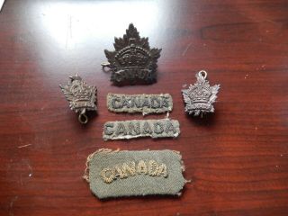 Ww1 Canadian Cap Badge And Collars And 3 Gold Wire Shoulder Titles