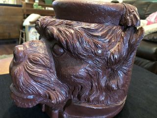 Black Forest Tobacco Jar Antique Large Dog Head Signed 2