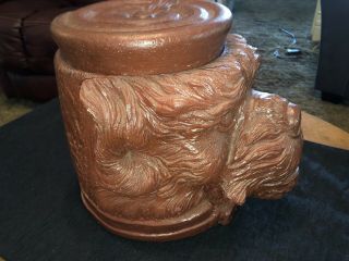 Black Forest Tobacco Jar Antique Large Dog Head Signed 7