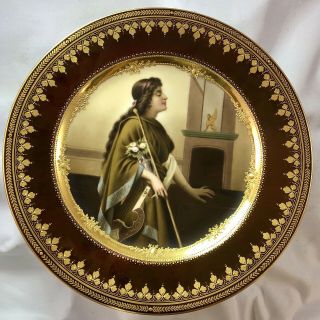 Antique Royal Vienna Beehive Porcelain Hand Painted Portrait Plate Titled Nydia