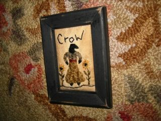 Primitive tiny Sampler MRS.  CROW & HER SUNFLOWERS Early Look Simple Folk Art 2