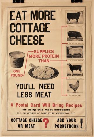 Ww1 Art Poster Eat More Cottage Cheese " U.  S.  Dept.  Of Agriculture Conservation