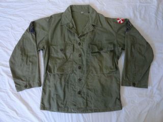 Vintage U.  S.  Military Hbt Herringbone Jacket 8th.  Army & Sergeant Patches Korea