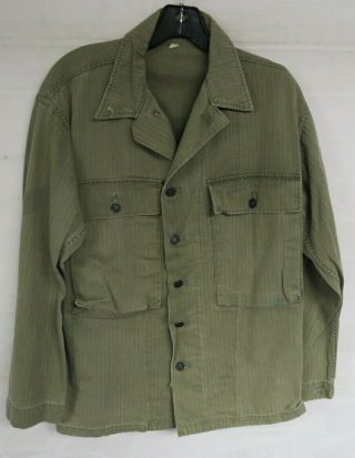 Vintage Ww2 Us Military 40s Hbt Shirt / Jacket 13 Star Buttons Herrinbone Olive