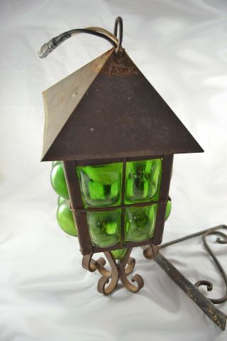 Vintage Gothic Cast Iron Arts & Crafts Bungalow Green Bubble Glass Porch Light 11