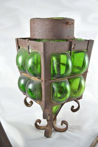 Vintage Gothic Cast Iron Arts & Crafts Bungalow Green Bubble Glass Porch Light 2