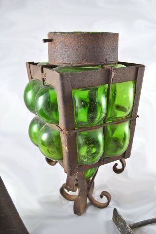 Vintage Gothic Cast Iron Arts & Crafts Bungalow Green Bubble Glass Porch Light 4