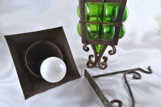 Vintage Gothic Cast Iron Arts & Crafts Bungalow Green Bubble Glass Porch Light 5