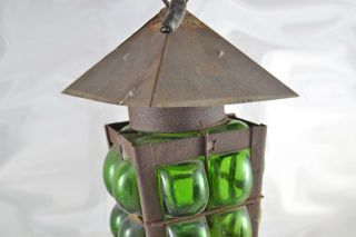Vintage Gothic Cast Iron Arts & Crafts Bungalow Green Bubble Glass Porch Light 6