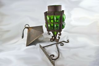 Vintage Gothic Cast Iron Arts & Crafts Bungalow Green Bubble Glass Porch Light 7