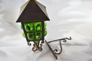 Vintage Gothic Cast Iron Arts & Crafts Bungalow Green Bubble Glass Porch Light 9
