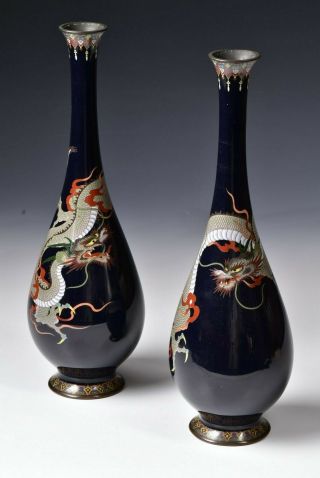 Japanese Meiji Period Cloisonne Vases W/ Dragon