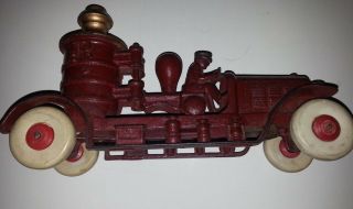 Antique Kenton Toys Cast Iron Fire Pump Truck Toy with Driver 2