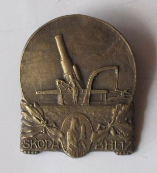 Wwi Austrian K.  U.  K.  Army Patriotic Cap Badge / Kanon Skoda Bhl 17