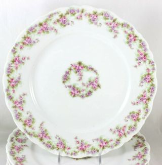 ANTIQUE SET 8 DINNER PLATES ELITE LIMOGES FRANCE CHINA PINK ROSE EMBOSSED WHITE 2