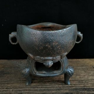 Chinese Antique Lion Iron Stove Double Ears Brazier