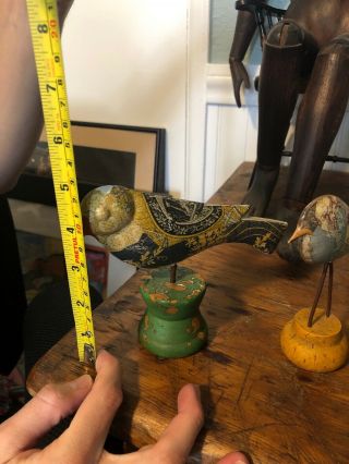 Antique/vintage Tin Birds On Wood Pedestal Stand 11