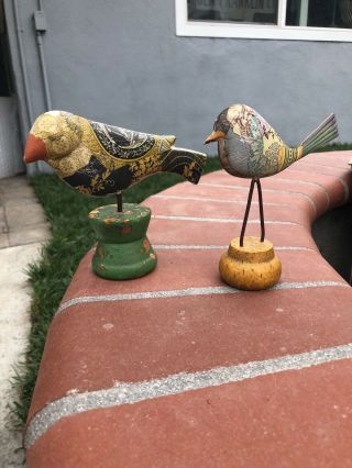 Antique/vintage Tin Birds On Wood Pedestal Stand