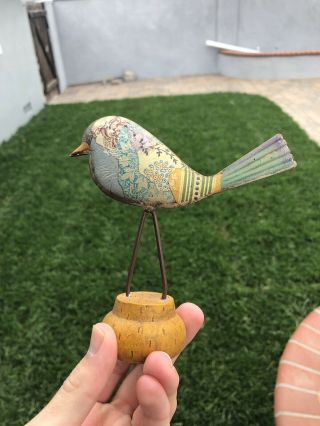 Antique/vintage Tin Birds On Wood Pedestal Stand 3