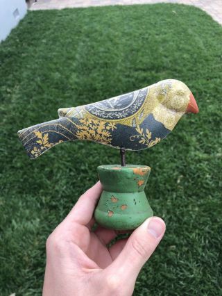 Antique/vintage Tin Birds On Wood Pedestal Stand 6