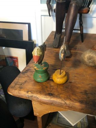 Antique/vintage Tin Birds On Wood Pedestal Stand 8