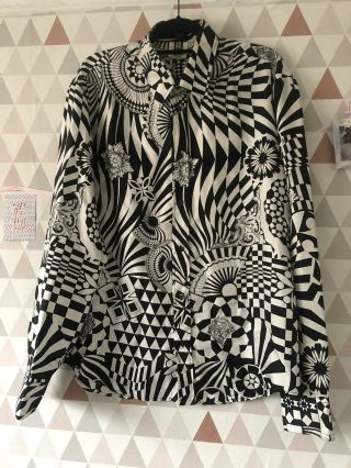 Versace Versus Black And White Patterned Silk Shirt Boxed With Tags