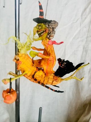 Primitive Handsculpted Primitive Vintage Style Witch Riding Corn Guy 5”