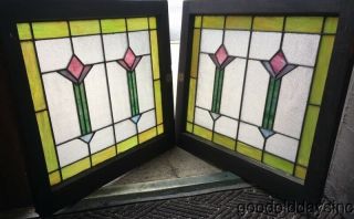 Antique Chicago Bungalow Stained Leaded Glass Windows 28 " By 25 "