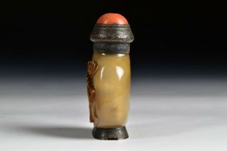 Chinese Carved Agate Snuff Bottle Table Lighter with Horse & Bat 2