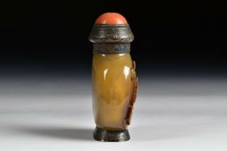 Chinese Carved Agate Snuff Bottle Table Lighter with Horse & Bat 4