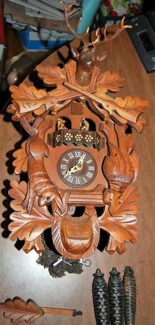 Vintage Germany Cuckoo Clock With Musical Dancers - Fine - 16 " X 10 "