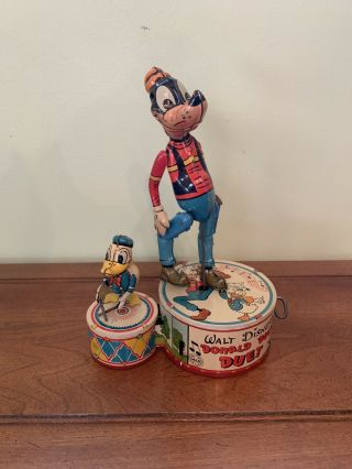 Rare Vintage 1946 Marx Walt Disney ' s Donald Duck Duet Tin Litho Wind Up Toy 2